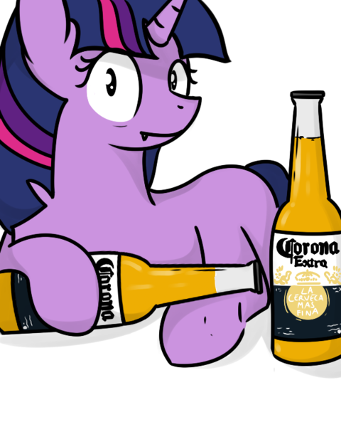 Size: 600x750 | Tagged: safe, artist:anonymous, derpibooru import, twilight sparkle, pony, unicorn, /mlp/, 4chan, alcohol, beer, blackletter, corona, drawthread, drunk, drunk twilight, fangs, ponified animal photo, simple background, solo, transparent background