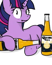 Size: 600x750 | Tagged: safe, artist:anonymous, derpibooru import, twilight sparkle, pony, unicorn, /mlp/, 4chan, alcohol, beer, blackletter, corona, drawthread, drunk, drunk twilight, fangs, ponified animal photo, simple background, solo, transparent background