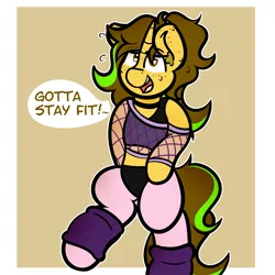 Size: 2500x2500 | Tagged: safe, artist:theawkwarddork, derpibooru import, oc, oc:awkward dork, anthro, pony, unicorn, 80's fashion, clothes, crossdressing, exercise, eyeshadow, femboy, heart eyes, makeup, male, simple background, solo, sweat, text, wingding eyes