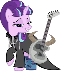 Size: 2284x2673 | Tagged: safe, artist:sketchmcreations, derpibooru import, starlight glimmer, pony, unicorn, boots, clothes, coat, demyx, female, guitar, kingdom hearts, lidded eyes, looking at you, mare, musical instrument, nobody, organization xiii, raised hoof, s5 starlight, shoes, simple background, smiling, smirk, transparent background, vector