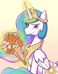 Size: 2550x3264 | Tagged: safe, artist:zanefir-dran, derpibooru import, princess celestia, alicorn, pony, bouquet, female, flower, high res, magic, mare, sitting, solo, telekinesis