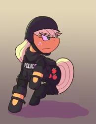 Size: 1495x1920 | Tagged: safe, artist:zanefir-dran, derpibooru import, applejack, earth pony, pony, action pose, body armor, female, helmet, mare, police uniform, solo, swat