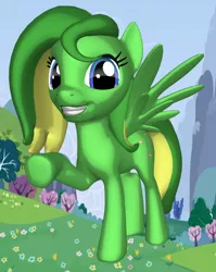 Size: 488x613 | Tagged: safe, artist:didgereethebrony, derpibooru import, oc, oc:boomerang beauty, pegasus, pony, pony creator, 3d, 3d pony creator, cutie mark, looking at you, ponylumen, raised hoof, smiling, solo