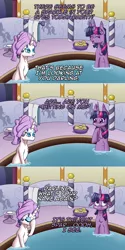 Size: 1200x2404 | Tagged: safe, artist:deusexequus, derpibooru import, rarity, twilight sparkle, pony, unicorn, ask pun, ask, blushing, comic, facehoof, head towel, ponyville spa, pun, sponge, towel, towel on head, water