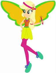Size: 469x600 | Tagged: safe, artist:selenaede, artist:user15432, derpibooru import, applejack, fairy, human, equestria girls, artificial wings, augmented, barely eqg related, base used, clothes, crossover, element of honesty, fairy tale, fairy wings, fairyized, flower, good fairy, green wings, headband, humanized, jewelry, magic, magic wand, magic wings, necklace, ponied up, shoes, sleeping beauty, wand, winged humanization, wings