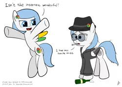 Size: 3764x2676 | Tagged: safe, artist:sheeppony, derpibooru import, oc, oc:google chrome, unofficial characters only, pegasus, pony, :d, alcohol, beer bottle, browser ponies, cigarette, dialogue, duo, ear piercing, fedora, female, flying, google chrome, hat, incognito mode, mare, piercing, simple background, smiling, smoking, sunglasses, text, white background, worried