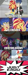 Size: 766x2004 | Tagged: safe, artist:mlpfan3991, derpibooru import, edit, edited screencap, screencap, flash sentry, sunset shimmer, cheer you on, eqg summertime shorts, equestria girls, equestria girls series, good vibes, holidays unwrapped, spring breakdown, spoiler:eqg series (season 2), caption, comic, female, flashimmer, image macro, male, shipping, straight, text