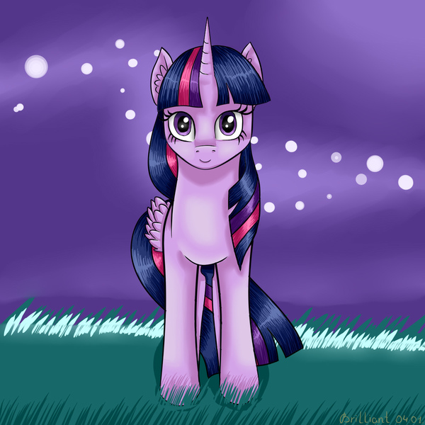 Size: 1200x1200 | Tagged: safe, artist:brilliant-luna, derpibooru import, twilight sparkle, twilight sparkle (alicorn), alicorn, pony, digital art, female, looking at you, mare, night, smiling, solo