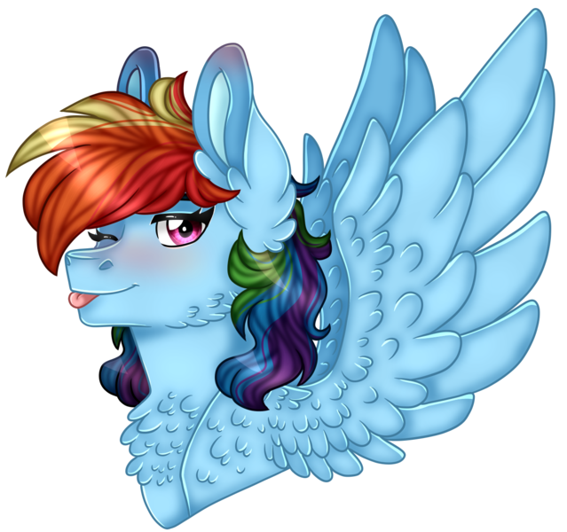 Size: 1333x1251 | Tagged: safe, artist:artistcoolpony, derpibooru import, rainbow dash, pegasus, pony, bust, chest fluff, cute, dashabetes, female, mare, one eye closed, simple background, solo, spread wings, tongue out, transparent background, wings