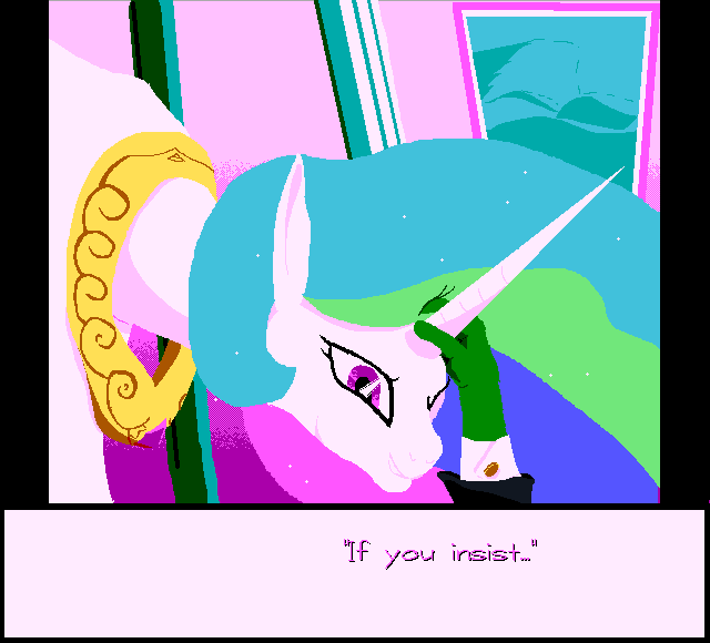 Size: 640x580 | Tagged: safe, artist:cammy, derpibooru import, princess celestia, oc, oc:anon, /mlp/, 4chan, animated, drawthread, gif, head pat, horn, horn grab, pat, patting, text