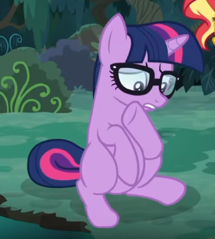 Size: 430x478 | Tagged: safe, derpibooru import, screencap, sci-twi, twilight sparkle, ponified, pony, unicorn, equestria girls, equestria girls series, spring breakdown, spoiler:eqg series (season 2), belly, cropped, equestria girls ponified, glasses, sitting, solo, unicorn sci-twi