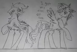 Size: 980x672 | Tagged: safe, derpibooru import, scootaloo, oc, oc:christle flyer, canon x oc, christaloo, colt, dialogue, female, filly, foal, male, shipping, straight, text, traditional art