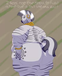 Size: 2750x3320 | Tagged: suggestive, artist:lupin quill, derpibooru import, zecora, anthro, unguligrade anthro, zebra, abstract background, ass, bbw, bedroom eyes, belly, big belly, bingo wings, butt, butt touch, chubby cheeks, dialogue, fat, fat fetish, female, fetish, hand on butt, image, jewelry, large butt, looking at you, morbidly obese, nudity, obese, open mouth, png, rolls of fat, solo, solo female, ssbbw, talking to viewer, the ass was fat, thighs, thunder thighs, weight gain, weight gain sequence, wide hips, zecobese, zecorass
