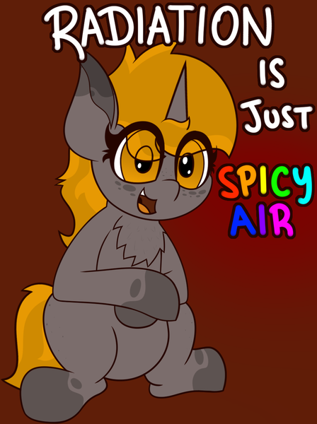 Size: 934x1250 | Tagged: safe, artist:mrneo, derpibooru import, oc, oc:nuclear fusion, pony, unicorn, female, mare, meme, solo, squatting, text