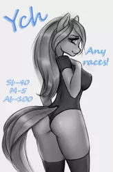 Size: 1400x2128 | Tagged: suggestive, artist:kayav_art, derpibooru import, oc, unofficial characters only, anthro, advertisement, ass, breasts, butt, commission, image, looking at you, looking back, looking back at you, png, sideboob, simple background, white background, your character here