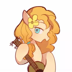 Size: 1536x1536 | Tagged: safe, artist:twily27889053, derpibooru import, pear butter, earth pony, pony, the perfect pear, bust, colored pupils, cute, female, guitar, mare, musical instrument, open mouth, pearabetes, profile, simple background, solo, white background