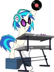 Size: 1888x2500 | Tagged: safe, artist:askometa, derpibooru import, vinyl scratch, pony, unicorn, slice of life (episode), bipedal, bipedal leaning, dexterous hooves, female, headphones, high res, holding up, leaning, mare, record, show accurate, simple background, smiling, solo, sunglasses, transparent background, turntable, vector