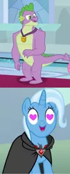 Size: 580x1436 | Tagged: safe, derpibooru import, edit, edited screencap, screencap, spike, trixie, magic duel, the last problem, alicorn amulet, female, gigachad spike, heart eyes, male, older, older spike, shipping, shipping domino, spixie, straight, wingding eyes
