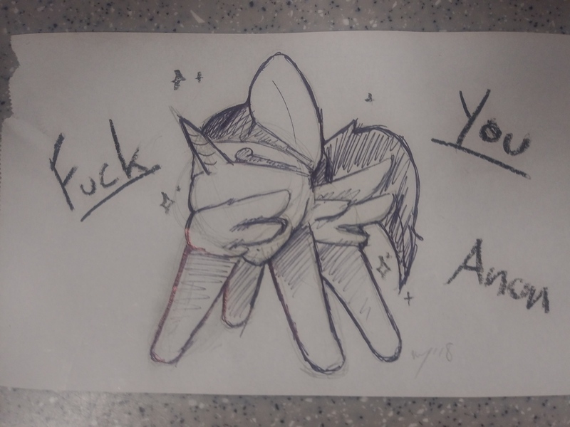 Size: 4640x3480 | Tagged: 4chan, alicorn, alicorn oc, artist needed, dab, derpibooru import, drawthread, headband, horn, implied anon, /mlp/, oc, oc:nyx, safe, traditional art, unofficial characters only, vulgar, wing dab, wings