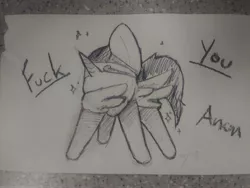 Size: 4640x3480 | Tagged: 4chan, alicorn, alicorn oc, artist needed, dab, derpibooru import, drawthread, headband, horn, implied anon, /mlp/, oc, oc:nyx, safe, traditional art, unofficial characters only, vulgar, wing dab, wings