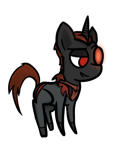 Size: 413x519 | Tagged: safe, artist:priorknight, derpibooru import, oc, oc:protege, unofficial characters only, pony, unicorn, fallout equestria, fallout equestria: murky number seven, chibi, clothes, fanfic art, glowing eyes, grin, heterochromia, horn, male, red eyes, simple background, smiling, solo, stallion, transparent background, unicorn oc