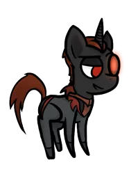 Size: 413x519 | Tagged: safe, artist:priorknight, derpibooru import, oc, oc:protege, unofficial characters only, pony, unicorn, fallout equestria, fallout equestria: murky number seven, chibi, clothes, fanfic art, glowing eyes, grin, heterochromia, horn, male, red eyes, simple background, smiling, solo, stallion, transparent background, unicorn oc