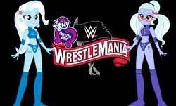 Size: 2381x1434 | Tagged: safe, artist:marcusvanngriffin, derpibooru import, sugarcoat, trixie, equestria girls, equestria girls logo, female, sports, wrestling