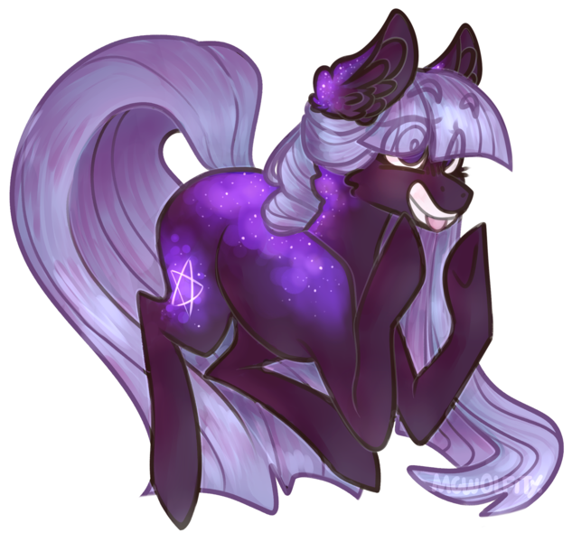 Size: 2205x2090 | Tagged: safe, alternate version, artist:mcwolfity, deleted from derpibooru, derpibooru import, oc, unofficial characters only, earth pony, pony, ear fluff, earth pony oc, ethereal mane, eye clipping through hair, open mouth, simple background, smiling, starry mane, transparent background