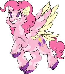 Size: 1078x1222 | Tagged: safe, artist:trinoids, derpibooru import, pinkie pie, surprise, pony, cloven hooves, colored hooves, fusion, simple background, solo, tail feathers, transparent background, two toned wings, wings