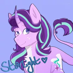 Size: 1600x1600 | Tagged: safe, artist:galissiax, derpibooru import, starlight glimmer, classical unicorn, pony, unicorn, chest fluff, cloven hooves, curved horn, horn, leonine tail, simple background, smiling, solo, unshorn fetlocks