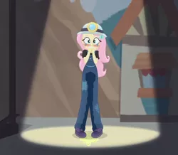 Size: 824x720 | Tagged: suggestive, artist:the_real_me, deleted from derpibooru, derpibooru import, edit, edited screencap, screencap, fluttershy, equestria girls, equestria girls series, opening night, blushing, boots, choose your own ending (season 1), clothes, cropped, fear wetting, fetish, helmet, overalls, pee edit, pissing, pixiv, puddle, scared, shoes, spotlight, stage fright, teary eyes, urine, watersports, wetting