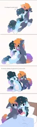 Size: 2016x6802 | Tagged: safe, artist:little-sketches, derpibooru import, oc, oc:cassiopeia, oc:stellar constellation, oc:sunset winds, unofficial characters only, alicorn, pegasus, comic:welcome cassiopeia, bed, belly, birth, chest fluff, comic, contractions, ear fluff, ethereal mane, eye clipping through hair, female, floppy ears, foal, gradient mane, labor, male, mare, newborn, parent:oc:stellar constellation, parent:oc:sunset winds, pregnant, simple background, stallion, starry mane, text, two toned wings, white background, wings