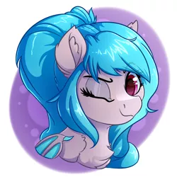 Size: 4000x4000 | Tagged: source needed, safe, artist:witchtaunter, derpibooru import, oc, bat pony, pony, bat pony oc, bat wings, bust, commission, one eye closed, ponytail, portrait, solo, wings, wink, winking at you