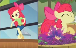 Size: 744x475 | Tagged: safe, derpibooru import, edit, screencap, apple bloom, earth pony, pony, equestria girls, equestria girls series, holidays unwrapped, sisterhooves social, spoiler:eqg series (season 2), female, filly, food, grapes, the cider louse fools