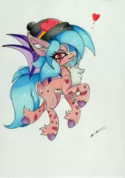 Size: 2460x3486 | Tagged: safe, artist:luxiwind, derpibooru import, oc, oc:fang, bat pony, pony, beanie, female, hat, high res, mare, solo, traditional art