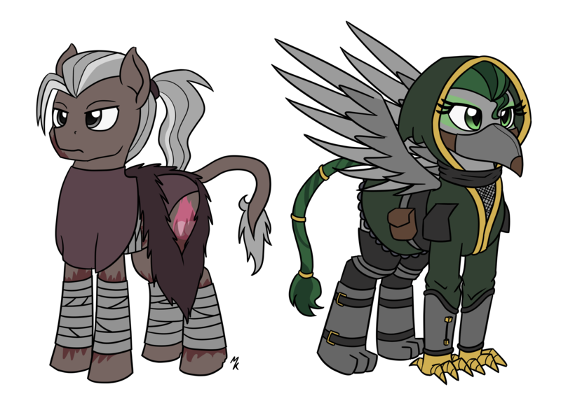 Size: 2380x1683 | Tagged: safe, artist:mkogwheel, derpibooru import, oc, oc:maelstrom (lockheart), oc:prima (lockheart), earth pony, hippogriff, pyromancer, scar, simple background, transparent background