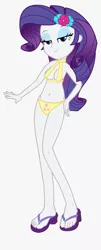 Size: 860x2120 | Tagged: artist needed, suggestive, derpibooru import, editor:rozyfly10, rarity, equestria girls, absolute cleavage, belly button, bikini, breasts, cleavage, clothes, cutie mark clothes, female, implied flarity, implied fluttershy, implied lesbian, implied shipping, sexy, slippers, solo, swimsuit