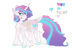 Size: 1413x983 | Tagged: artist:koloredkat, bandage, chest fluff, clenched teeth, color palette, cutie mark, derpibooru import, horn, leg fluff, missing limb, princess flurry heart, safe, scar, simple background, tail feathers, transparent background