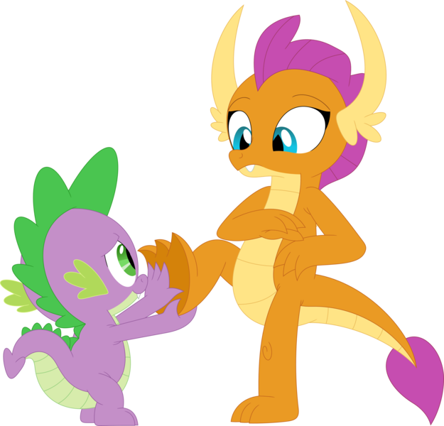 Size: 3574x3430 | Tagged: artist:porygon2z, derpibooru import, dragon, dragoness, duo, feet, female, fetish, foot fetish, safe, show accurate, simple background, smolder, spike, transparent background, vector