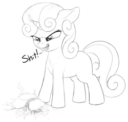 Size: 2270x2170 | Tagged: safe, artist:zippysqrl, derpibooru import, sweetie belle, pony, unicorn, cute, dialogue, female, filly, food, grayscale, magic, monochrome, open mouth, pasta, simple background, solo, spaghetti, vulgar, white background