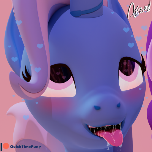 Size: 512x512 | Tagged: source needed, questionable, artist:quicktimepony, derpibooru import, trixie, pony, unicorn, 3d, ahegao, blender, blushing, heart, open mouth, palindrome get, salivating, signature, tongue out, wingding eyes