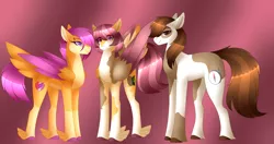 Size: 4348x2293 | Tagged: safe, artist:clay-bae, derpibooru import, pipsqueak, scootaloo, oc, oc:camo feather, earth pony, pegasus, pony, colored hooves, colored wings, colored wingtips, feathered fetlocks, female, high res, male, offspring, parent:pipsqueak, parent:scootaloo, parents:scootasqueak, scootasqueak, shipping, straight, wings