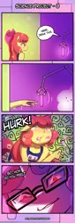 Size: 550x1622 | Tagged: safe, artist:lumineko, derpibooru import, apple bloom, sweetie belle, anthro, earth pony, pony, unicorn, apple bloomers, comic:science project, 4koma, clothes, cloud, comic, one-piece swimsuit, sukumizu, swimsuit, this will end in death