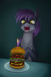 Size: 2000x3000 | Tagged: safe, artist:stray prey, derpibooru import, oc, oc:spring tide, original species, shark, shark pony, burger, female, food, loss (meme), meat, ponies eating meat, solo