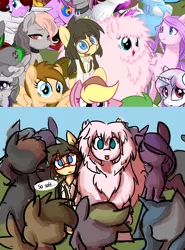 Size: 1030x1390 | Tagged: safe, artist:spheedc, derpibooru import, oc, oc:fluffle puff, oc:sphee, unofficial characters only, earth pony, semi-anthro, derpibooru community collaboration, :p, clothes, digital art, female, filly, glasses, mare, thought bubble, tongue out