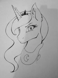 Size: 3120x4160 | Tagged: safe, artist:princesslunka10, derpibooru import, princess luna, pony, bust, high res, monochrome, portrait, solo, traditional art