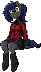 Size: 2193x3798 | Tagged: safe, artist:spheedc, derpibooru import, oc, oc:umbra historia, bat pony, semi-anthro, commission, digital art, female, girls und panzer, mare, simple background, sitting, solo, st. gloriana, transparent background