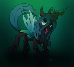 Size: 1600x1455 | Tagged: safe, artist:livehotsun, derpibooru import, queen chrysalis, changeling, changeling queen, colored, crown, female, jewelry, regalia, solo, tongue out