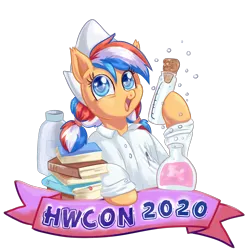 Size: 1573x1573 | Tagged: safe, artist:avui, derpibooru import, oc, oc:ember, unofficial characters only, earth pony, pony, book, clothes, hearth's warming con, hearths warming con, lab coat, science, simple background, solo, transparent background, vial