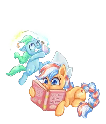 Size: 3543x4133 | Tagged: safe, artist:avui, derpibooru import, oc, oc:ember, oc:glace, oc:glace(hwcon), unofficial characters only, earth pony, pony, big eyes, book, clothes, hearth's warming con, hearth's warming con 2020, hwcon2020, school, science, shirt, simple background, transparent background